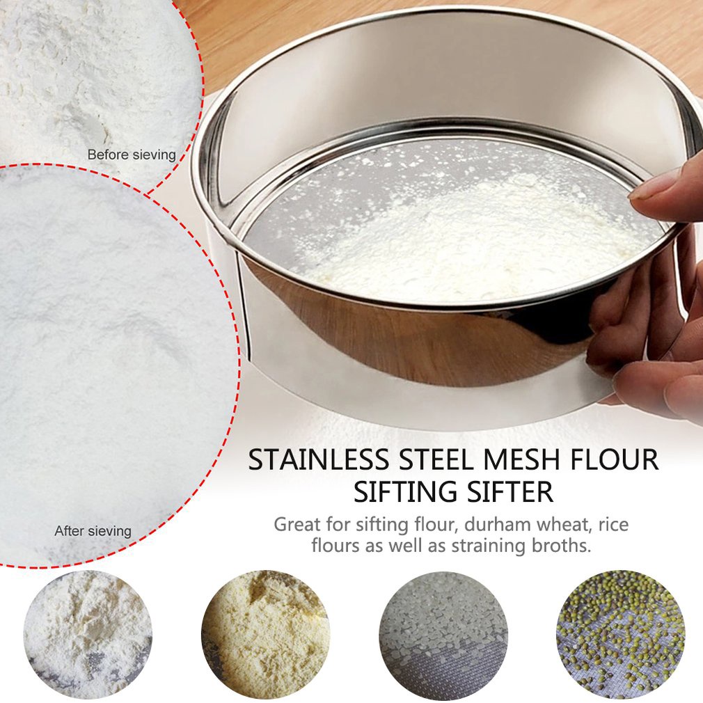 Kitchen Fine Mesh Flour Sifter Professional Round Stainless Steel Flour