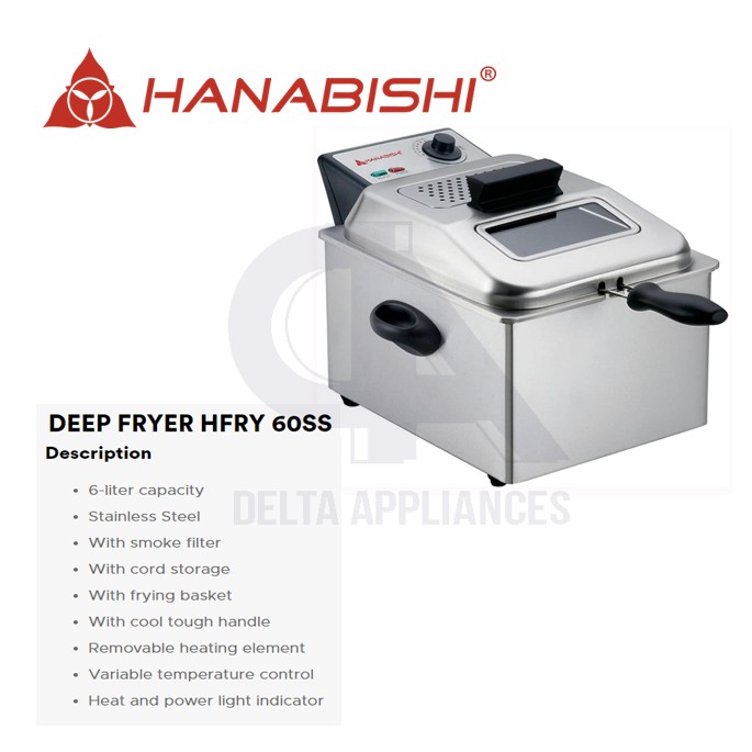 Hanabishi Deep Fryer 6L Stainless Steel Fast Heating Durable Original w