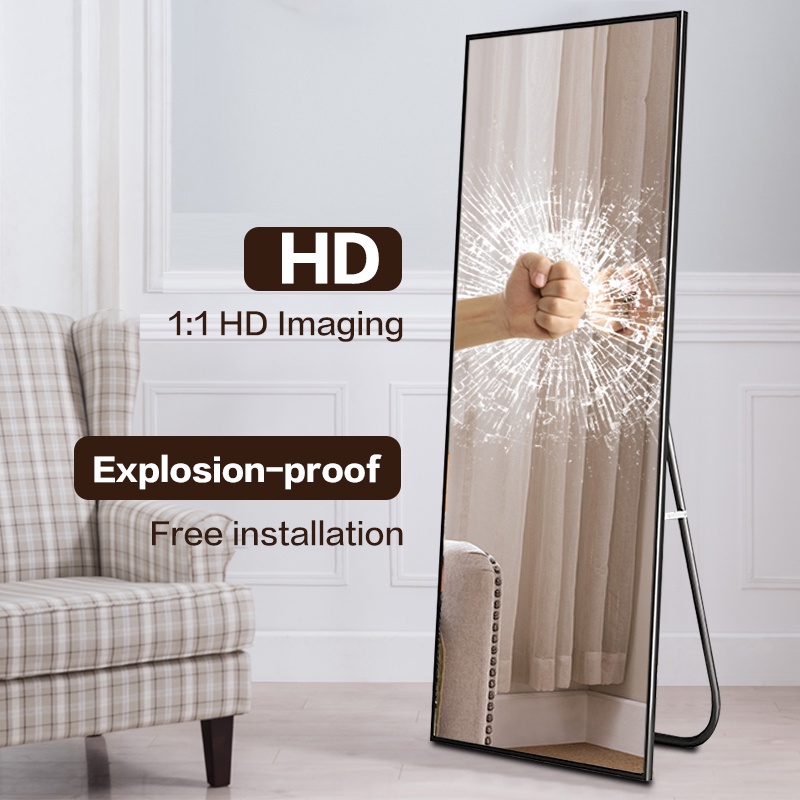 Metal frame fulllength mirror HD vertical floor mirror with bracket