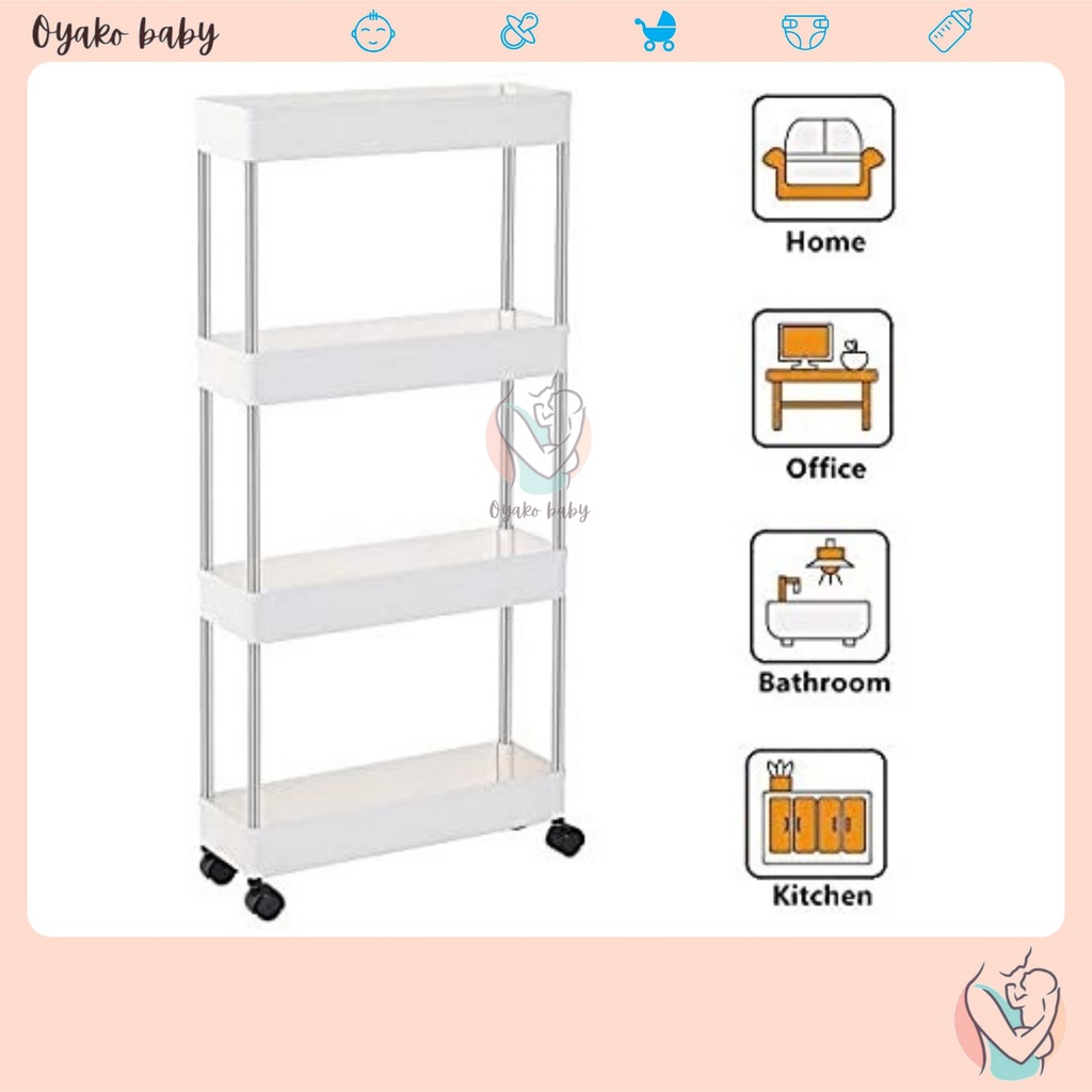 4 Layer Gap Kitchen Storage Rack Slim Slide Tower Movable Assemble