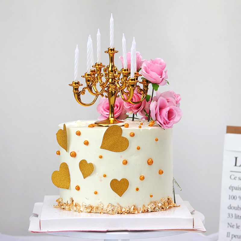 Birthday cake decoration candle holder small candlestick golden retro