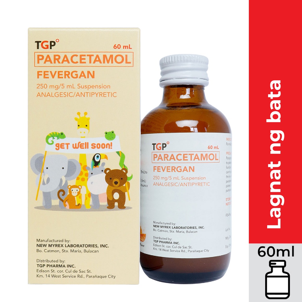 FEVERGAN TGP Paracetamol 250mg/5ml 60ml Syrup 1 bottle Suspension for