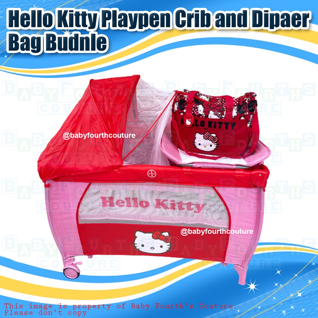 COD Hello Kitty Bundle Playpen Crib plus Diaper Bag for Kids Shopee