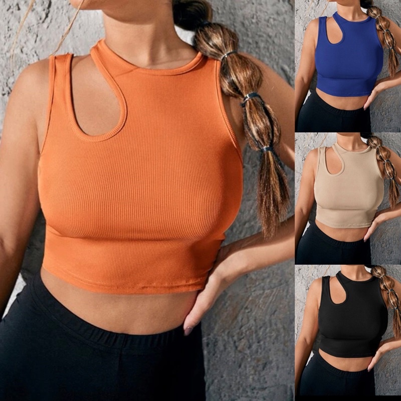 WUL KN20 BEA CUT OUT TOP / ASYMMETRICAL KNITTED CROP TOP / TRENDY