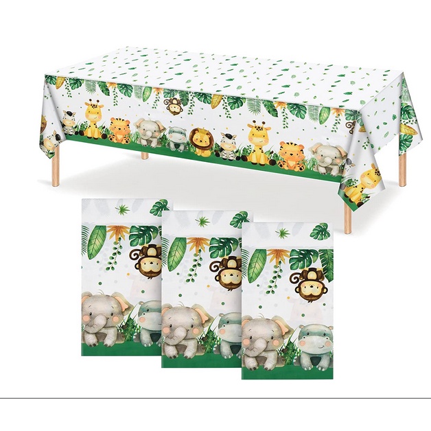 3Pcs Jungle Safari Tablecloths, Jungle Themed Birthday Party Supplies