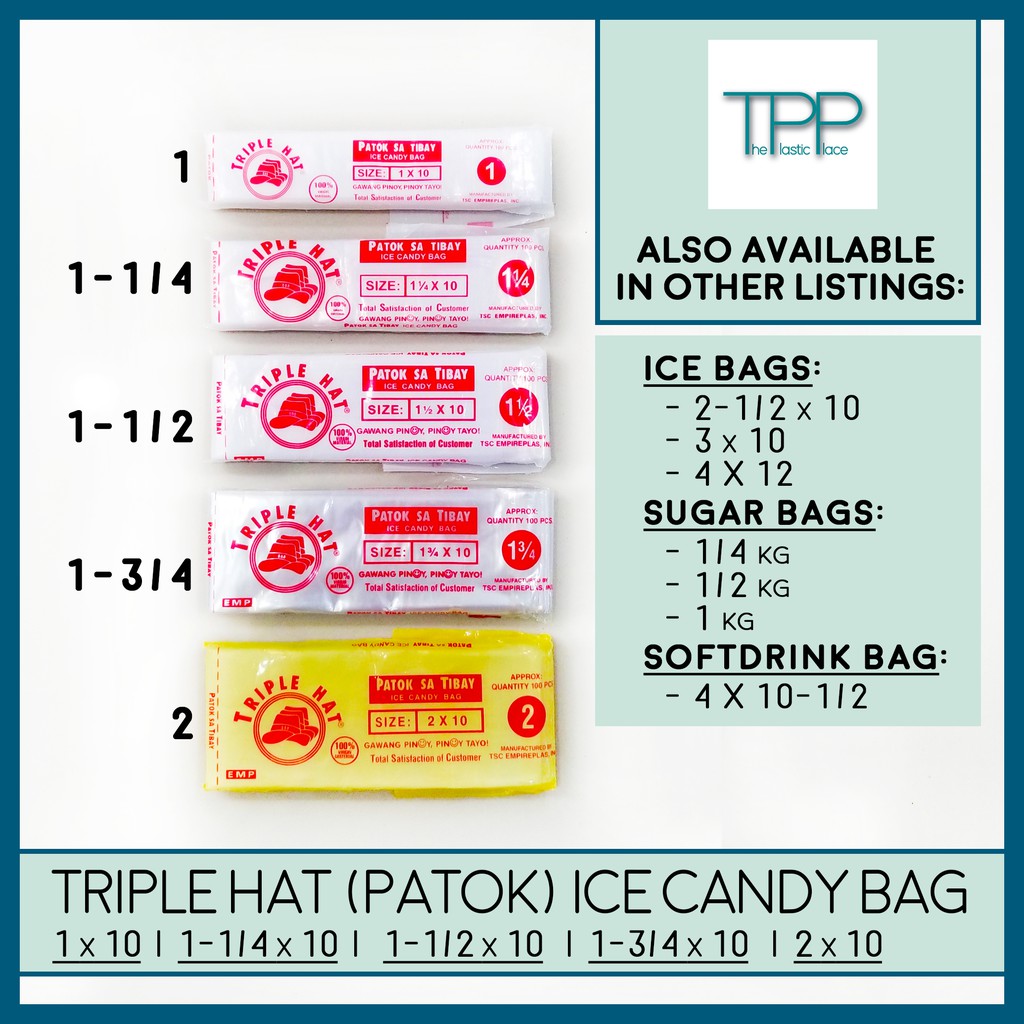 Ice Candy Bag Plastic Triple Hat Approx. 100 pcs 1x10 11/4x10