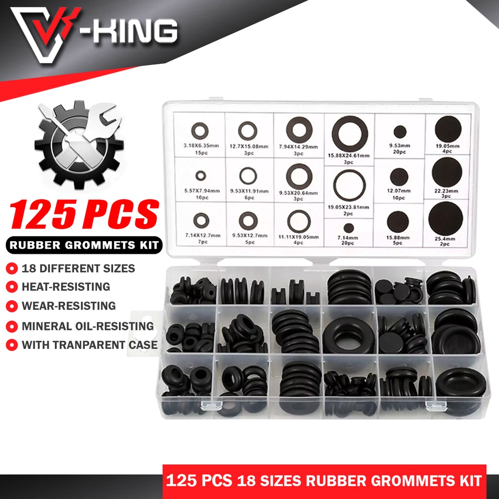 Vking 125pcs Rubber Grommet Eyelet Ring Gasket Assortment Set Of 18 Different Sizes Shopee