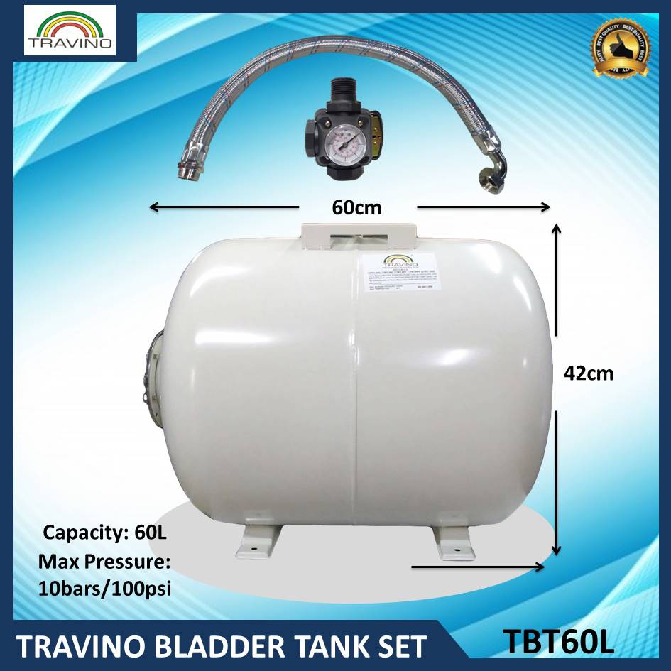 TRAVINO 60L Bladder Pressure Tank Horizontal TBT60H Genuine Heavy Duty