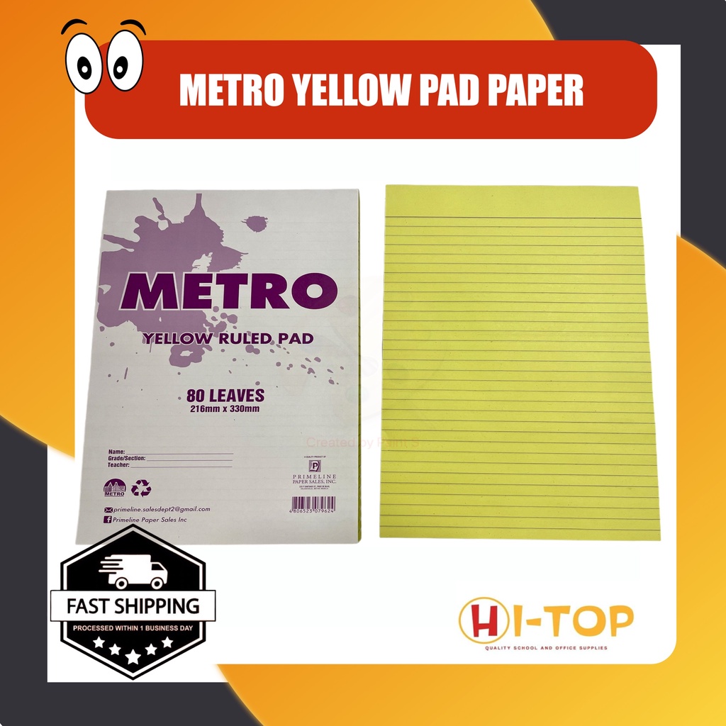 Metro Yellow Pad Paper sold per REAM 10 pads l Long Writing Pad l 80
