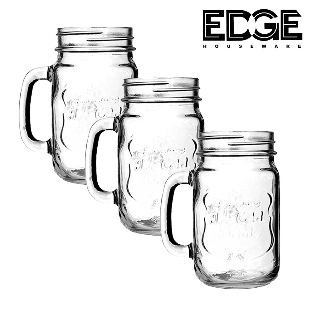 Edge 200ML/ 7Oz set of 3 Mason Jar Mugs with Handle and Straws Old