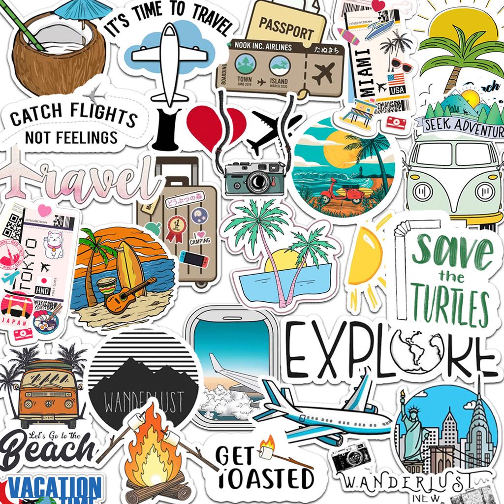 TRAVEL Waterproof Stickers Small Random Designs Laptop, Luggage