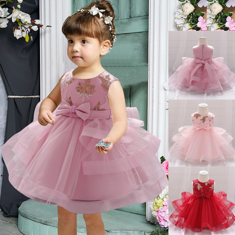 LZH Baby Girl Dress 1 Year Old Baptism Princess Flower Skirt Tutu 06