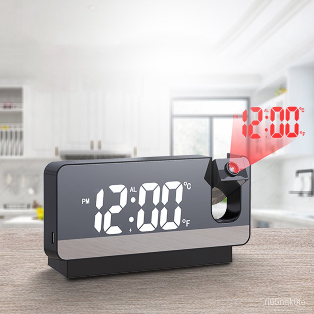 LED Projector Alarm Clock Loud Alarms Wall Ceiling USB Quiet for