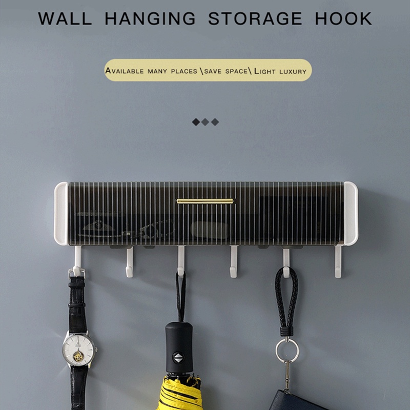 Wall Hanging Storage Box With Multiple Hooks Pull Out Compartment Space