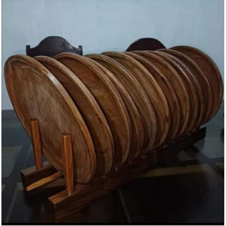 Round plate Set 12 pcs w/ holder ( Magkono wood ) Shopee Philippines