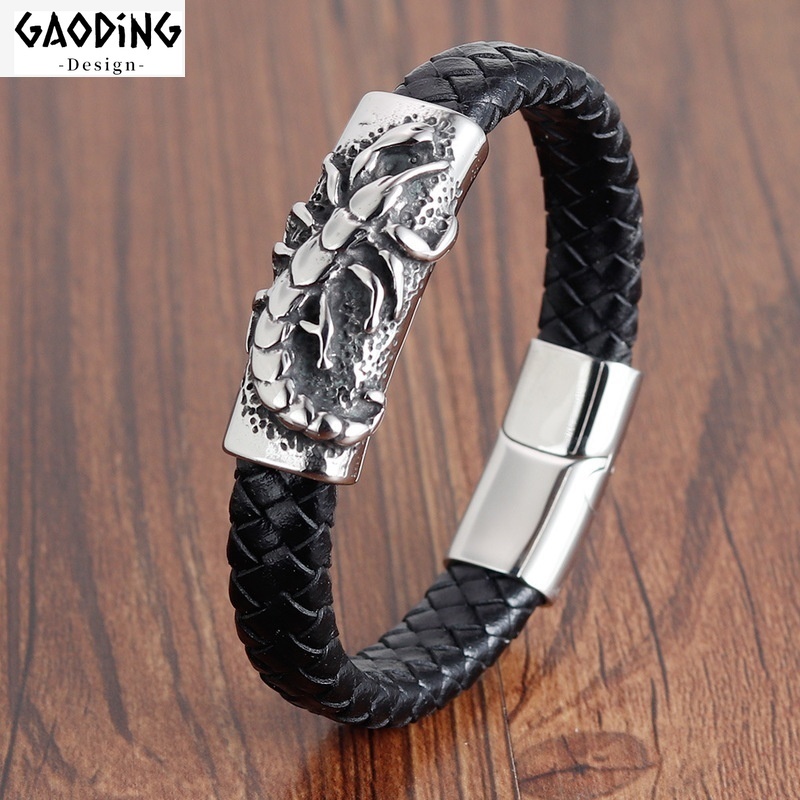 Men's Leather Bracelet 925 Silver Hand Braided Bracelet Black Men's