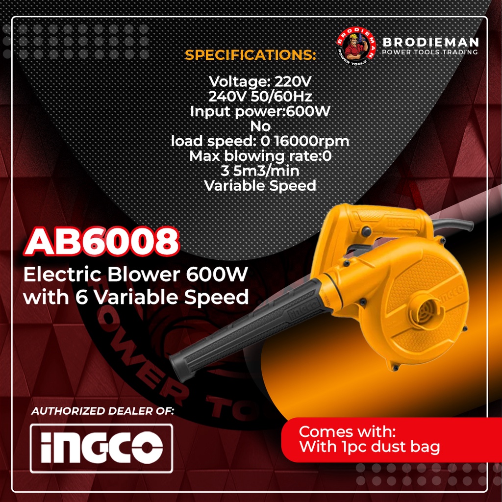 AB6008 Ingco Industrial Electric Blower 600W with 6 Variable Speed