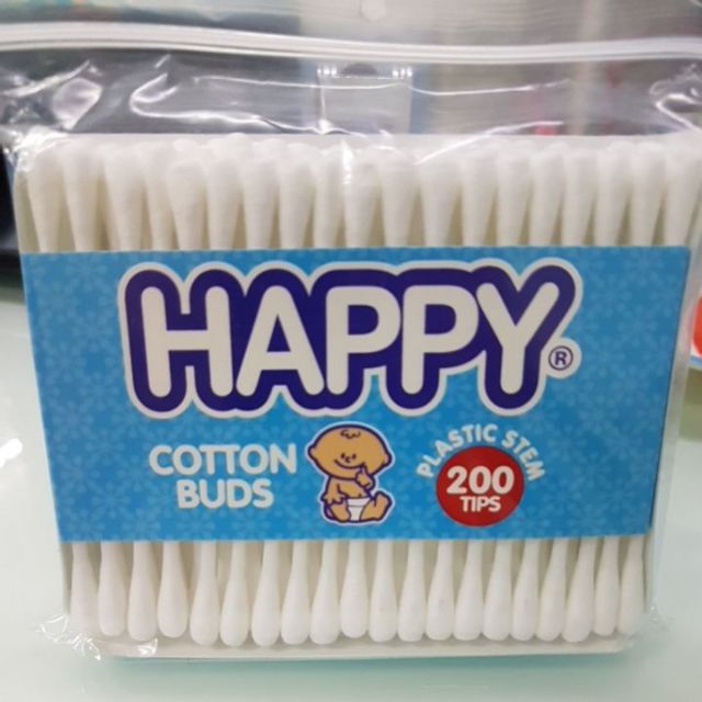 Happy cotton buds 200 tips(100 sticks x 2tips) per pack Shopee