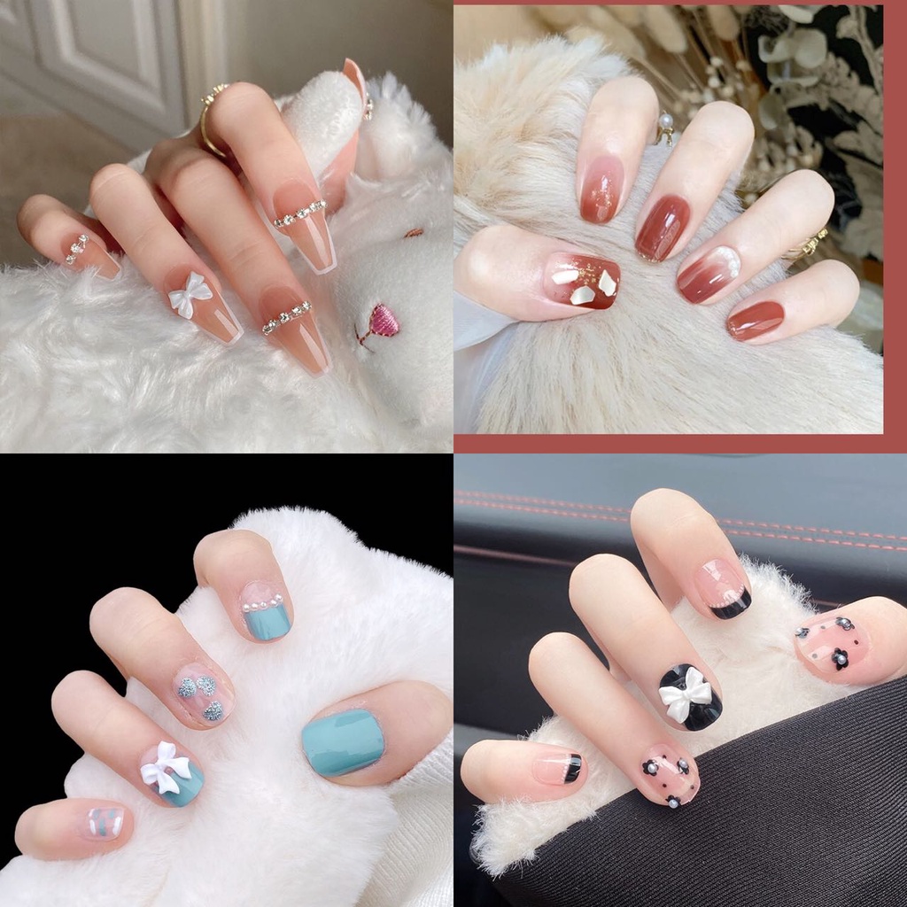 24 pcs Artificial Nails With Glue Set Fake Nails Set With Glue Matte