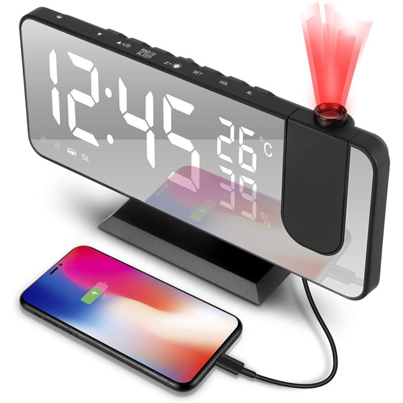 LED Digital Alarm Clock Watch Table Electronic Desktop Clocks USB Wake Up FM Radio Projector