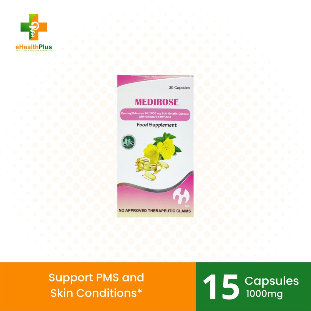 Medirose (Evening Primrose Oil With Omega6 Fatty Acid) 1000Mg Capsule (15 Capsules) Shopee