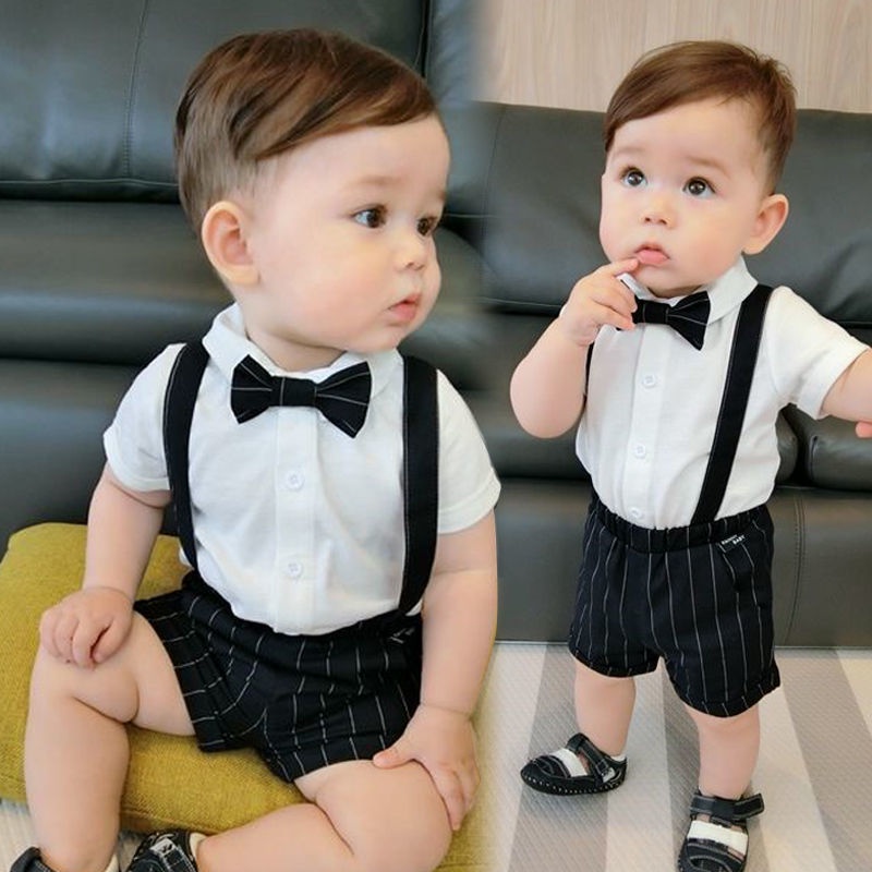 2PCS Baby Boy Clothes Sets Kids Summer Striped Birthday Suit Short