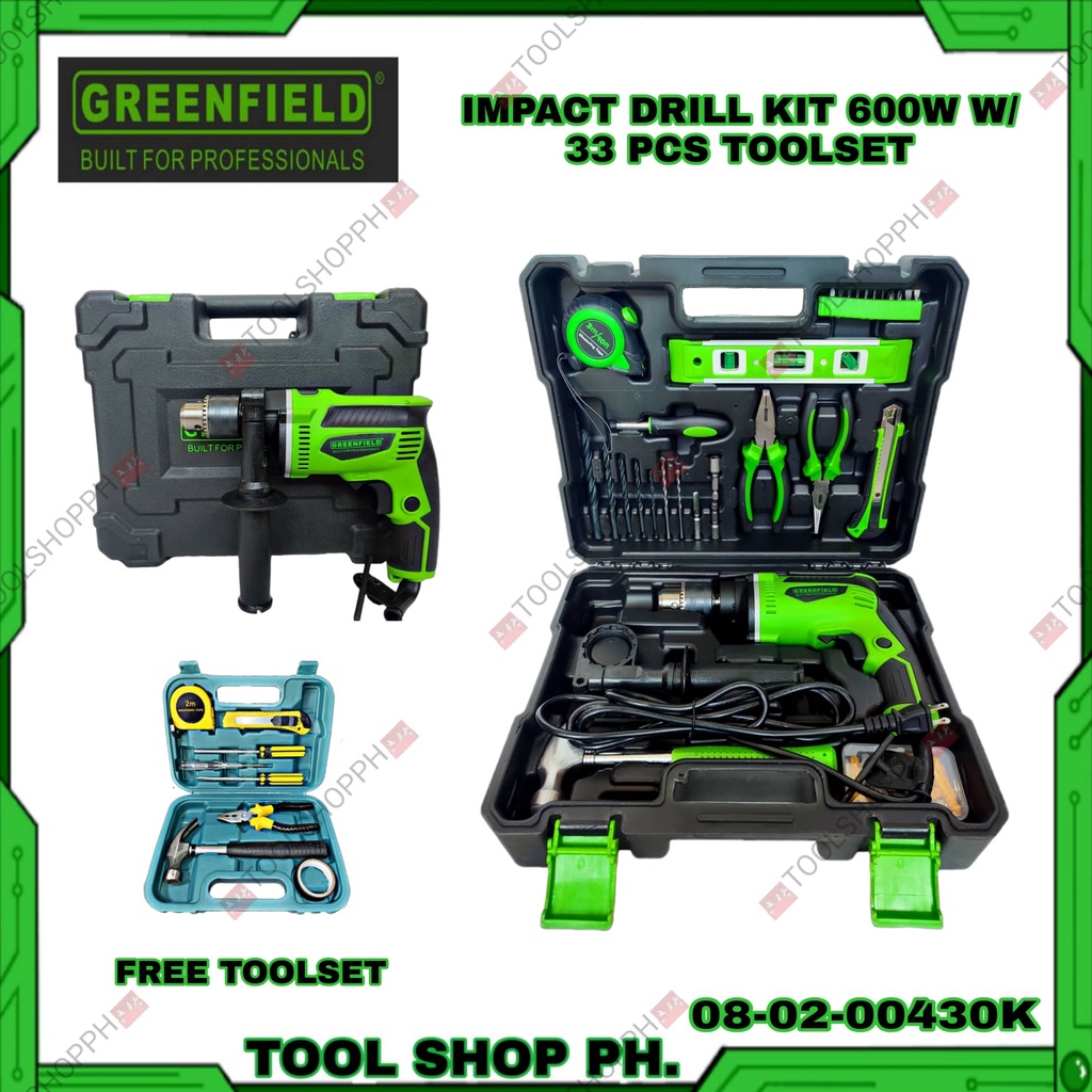 GREENFIELD 600W Impact Drill Kit with 33pcs. Tool Set 080200430K FREE