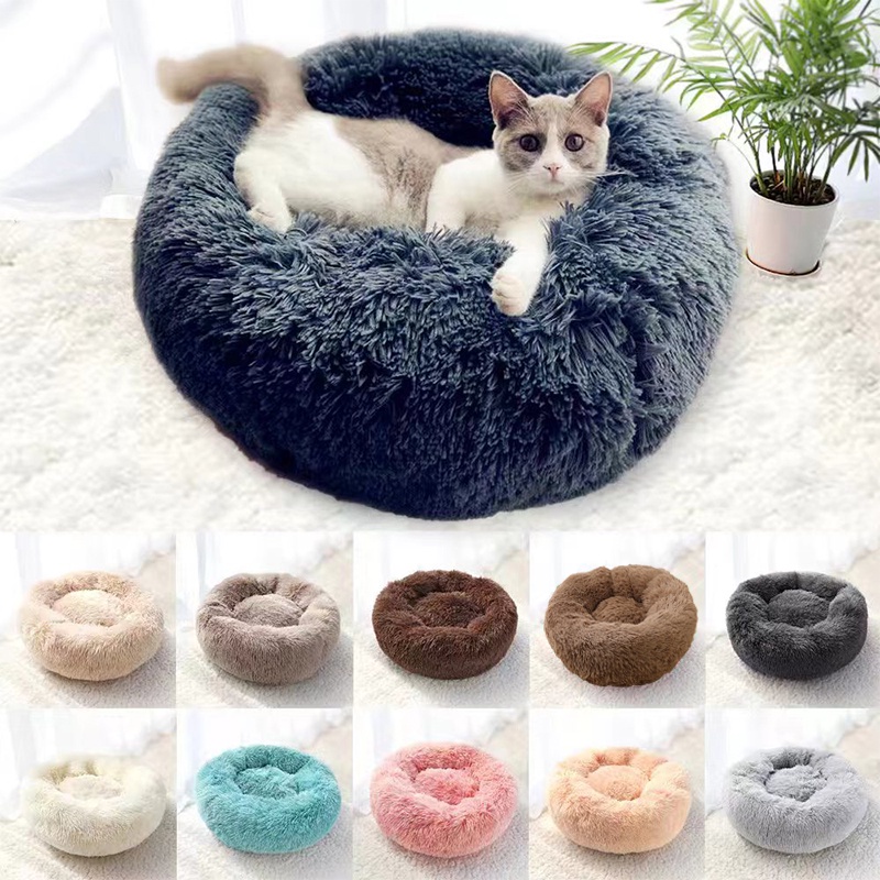 Pet Bed Round Dog Bed Cat Bed Soft Plush Dog Bed Washable Solid Color