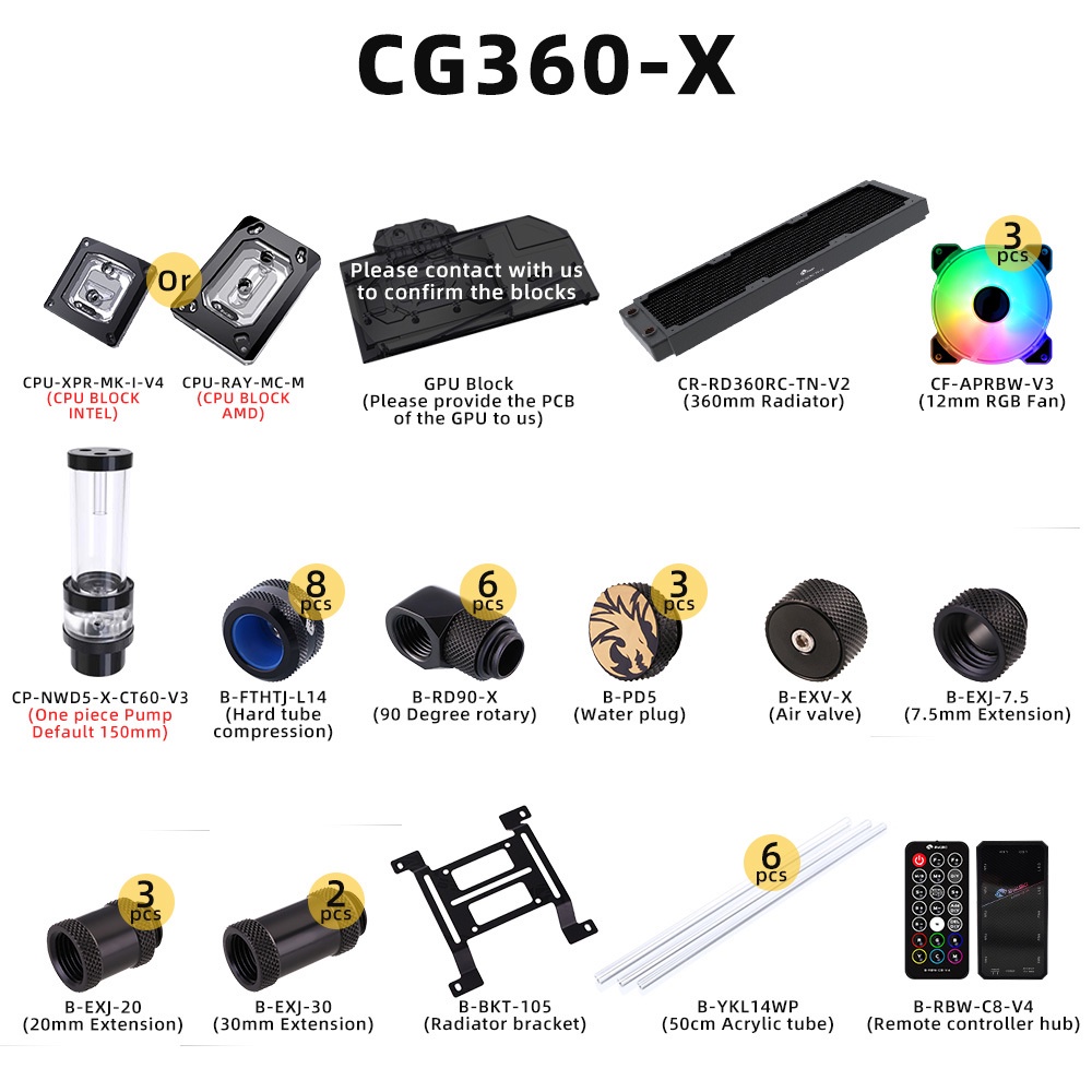 Bykski Water Cooler Kit For Hard Tube Acrylic/PETG Watercooling System