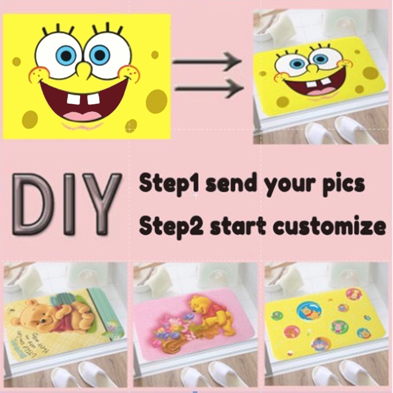 DIY Photo Custom Design Printed Soft Bathroom Antiskid Door Mat Anti Slip Bath Mat Customized