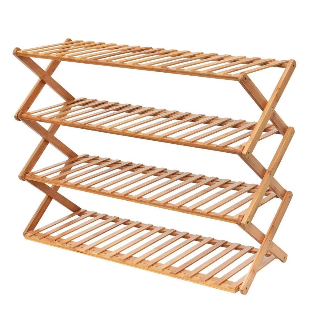 4 Layer Tier Bamboo Folding Shoe rack Shoe Rack Organizer Wooden