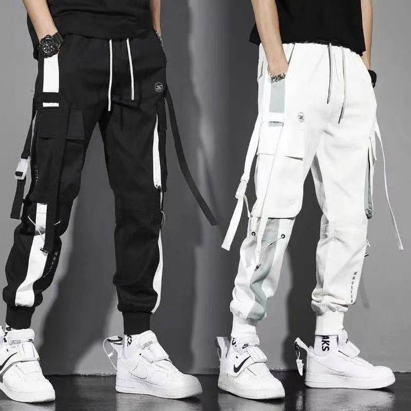 MOLLGE Men Trend Loose Legged White Functional Casual Pants Korean