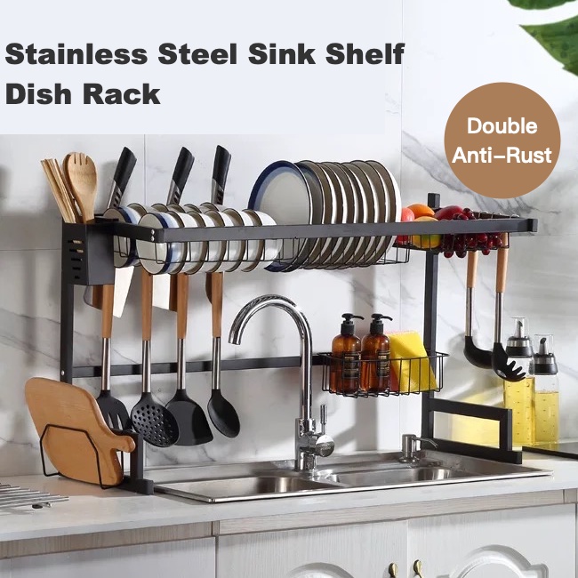 Multifunction Steel Kitchen Sink Counter Dish Rack Organizer Stainless