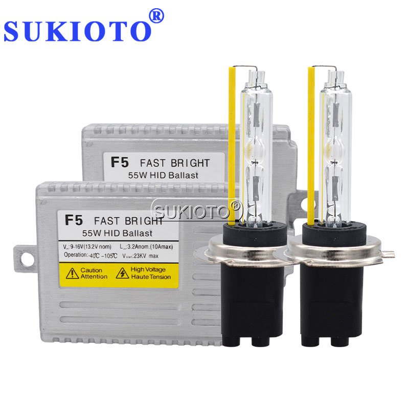 SUKIOTO Fast Bright AC 55W F5 HID Ballast Xenon Kit 5500K Xenon H1 H3