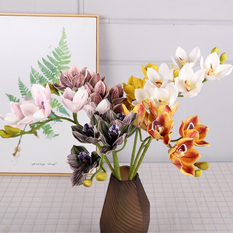 2023 new artificial flower silicone cotton 6 heads simulation Cymbidium