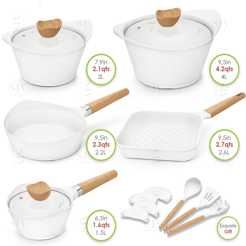 Siv 15 Pieces Non Stick Cookware Set Sticky Pots And Pans Aluminum Induction Shopee Philippines