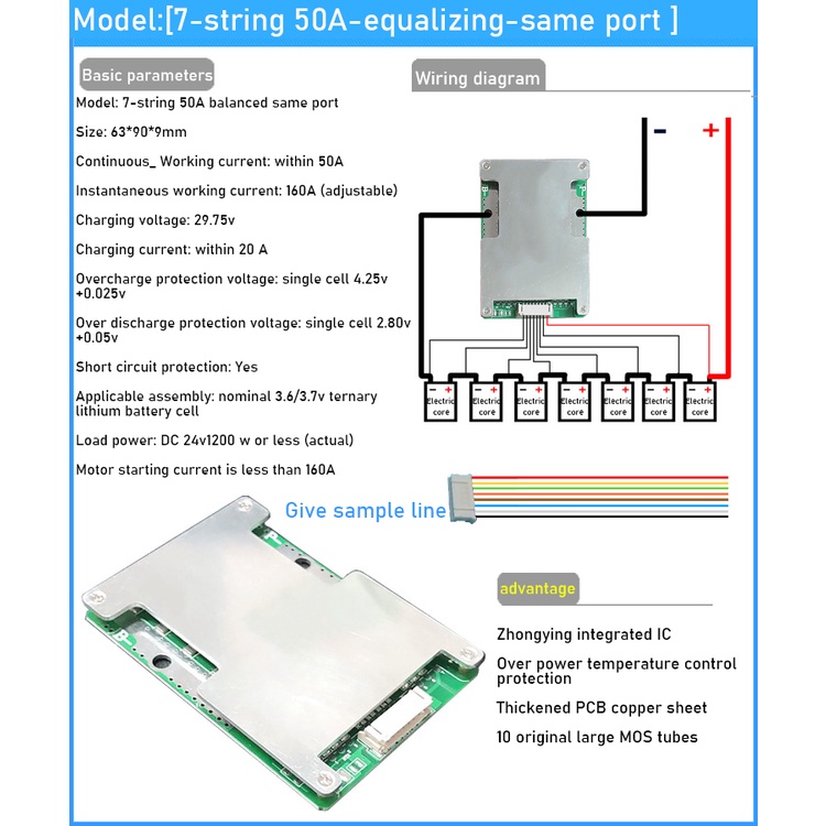6S 7S 8S 24V 50A 100A 130A 180A 230A 300A BMS 18650 Li-ion Lifepo4