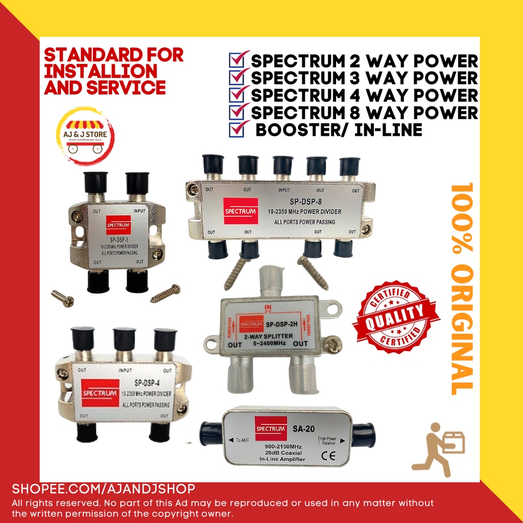 SPECTRUM BOOSTER / IN LINE AMPLIFIER / SPLITTER FOR 2 WAY / 3 WAY / 8