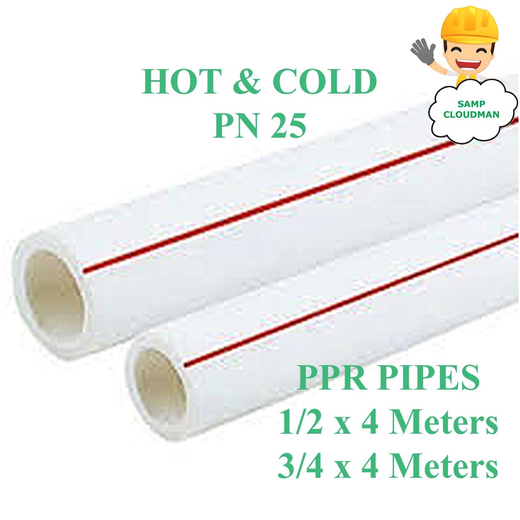 PPR Pipes Hot & Cold PN25 1/2 3/4 x 4 Meters Polypropylene Random