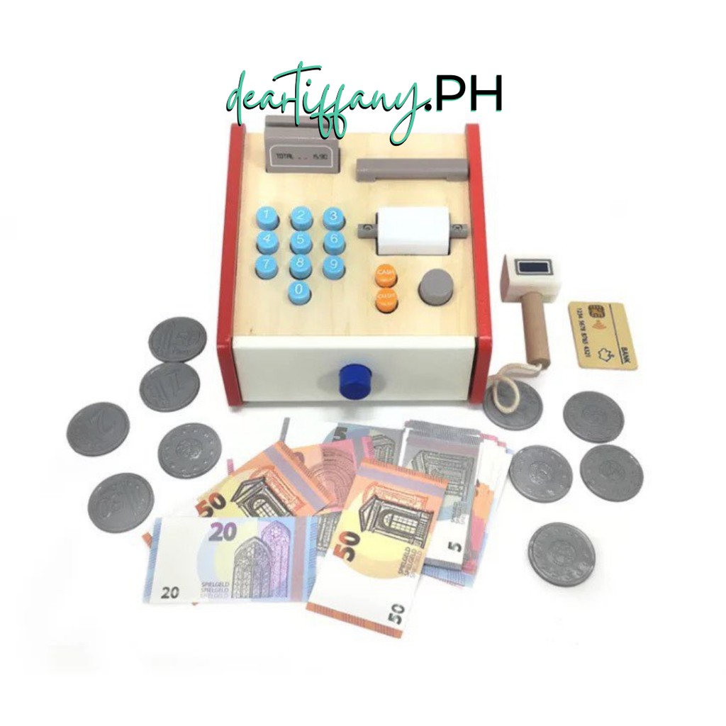 WOODEN CASH COUNTER CASH REGISTER PRETEND PLAY EDUCATIONAL MATH