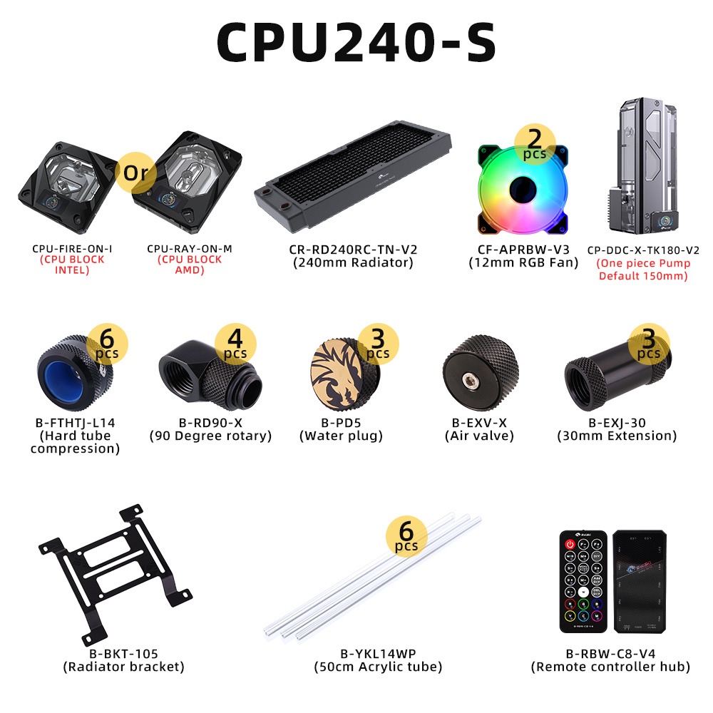 Bykski Water Cooler Kit For Hard Tube Acrylic/PETG Watercooling System