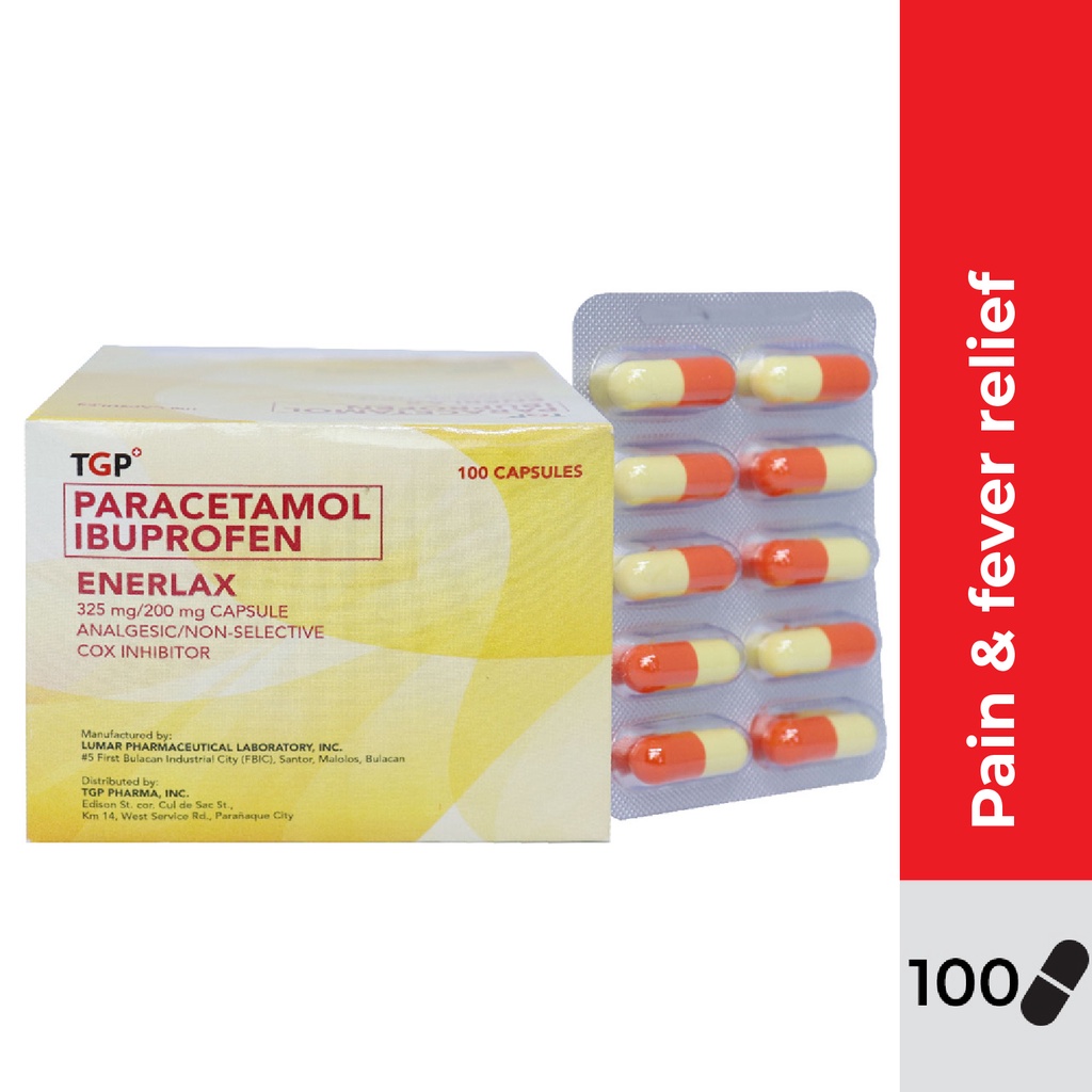 Enerlax TGP 1 BOX Paracetamol + Ibuprofen 325mg/200mg (100 capsules