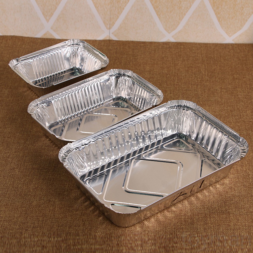 10pcs Rectangle Shaped Disposable Aluminum Foil Pan Takeout Food