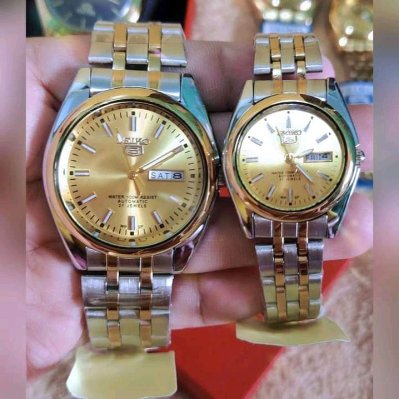 SEIKO5 COUPLE WATCH, WITH DATE, AUTOMATIC HAND MOVEMENT. Shopee