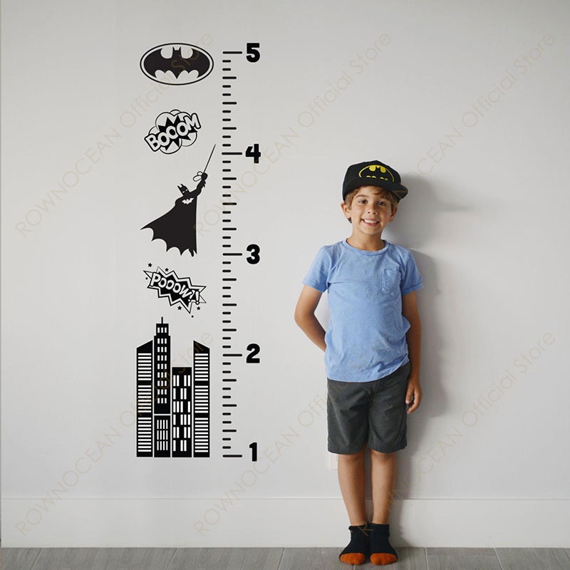 Superhero Batman Cartoon City Growth Chart Wall Sticker Vinyl Home