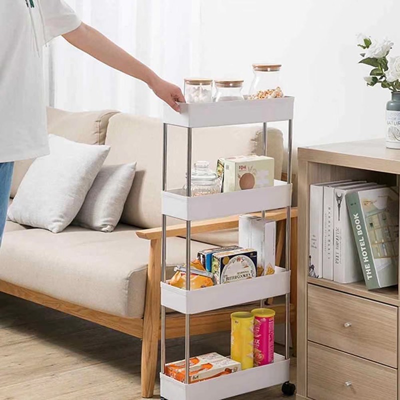 4 Layer Moving Rack Kitchen Storage Shelf Wall Home Bedroom
