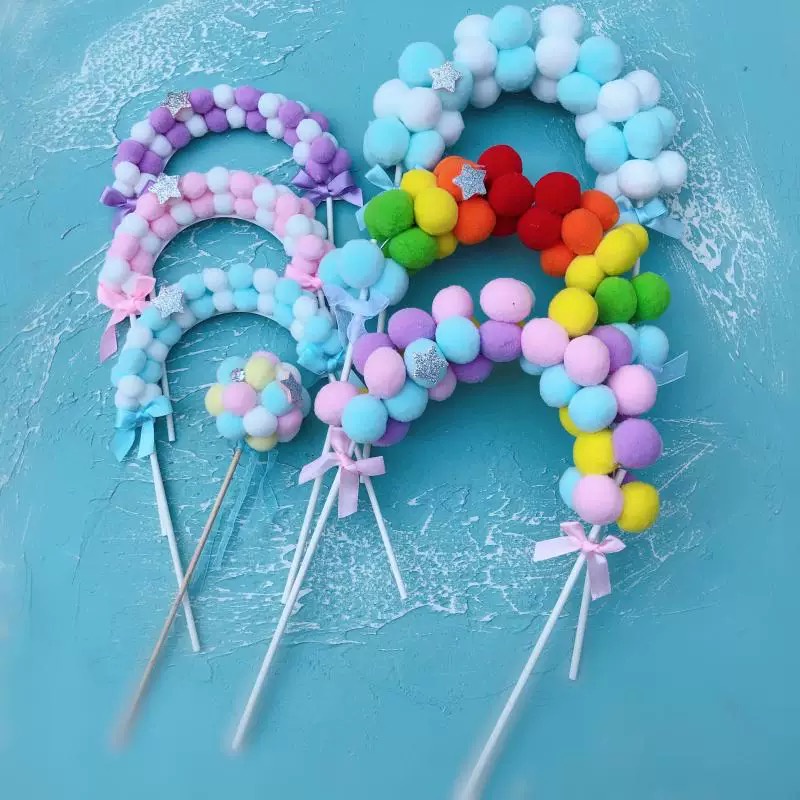 HD Birthday Cake Topper Blue Pink Arch Hairball Decoration Party