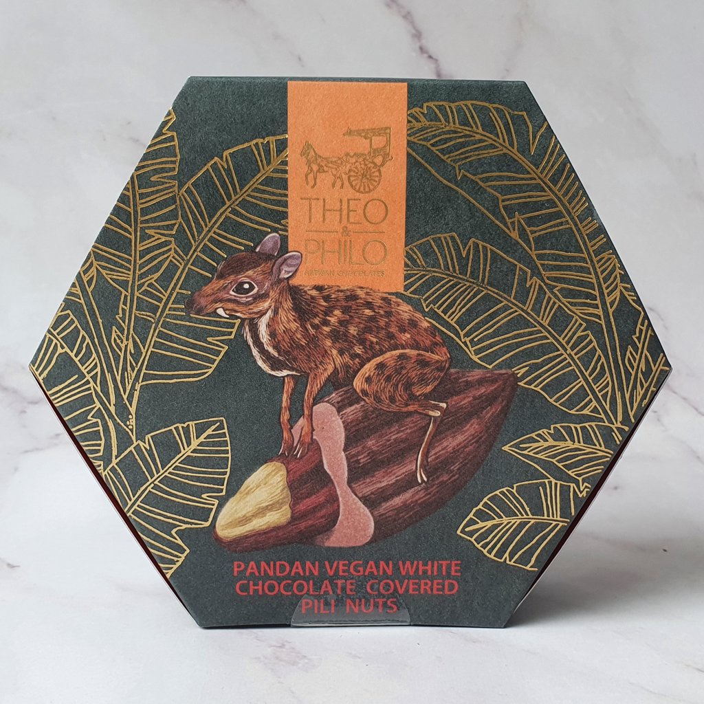 Theo and Philo Pandan Vegan White Chocolate Covered Pili Nuts Shopee
