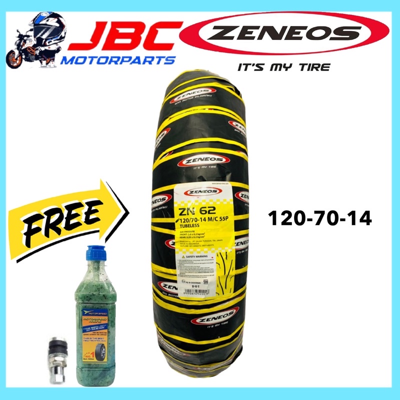 Zeneos ZN62 Motorcycle Tire Gulong Tubeless Rim 14 Free Tire Sealant