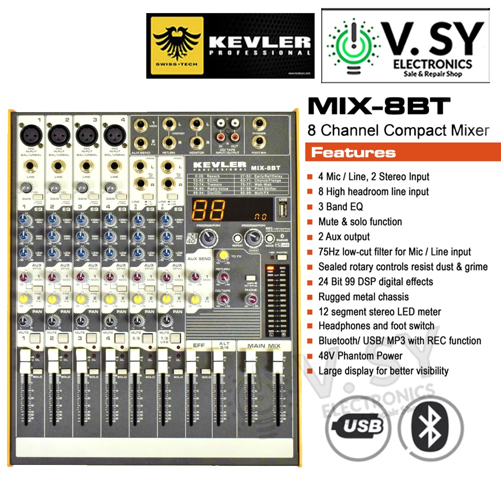 2022 Original Kevler MIX8BT Professional Mixer with 8 Channel Input 4